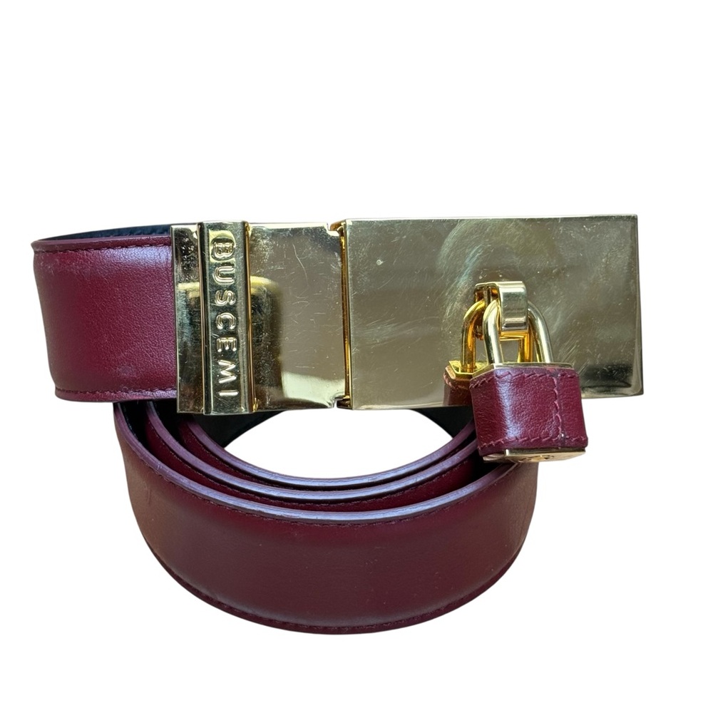 Buscemi Maroon Leather Belt with Gold Buckle size 34